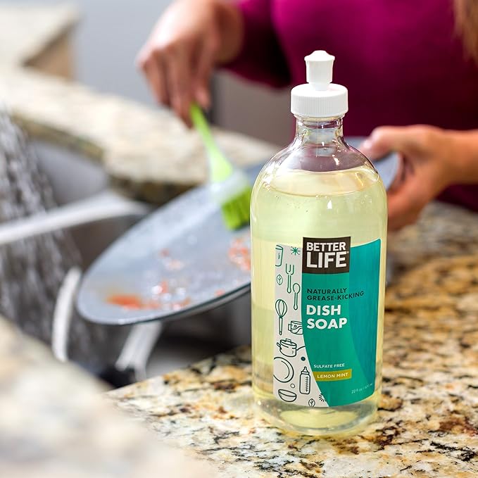 Better Life Dish Soap - Liquid Dishwashing Soap with Vitamin E and Aloe for Home & Kitchen Sink - No Gloves Required Kitchen Soap for Sensitive Skin - 22oz (Pack of 2) Lemon Mint
