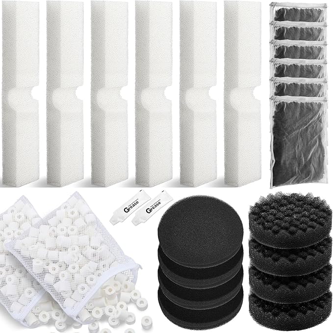 18 Pcs Replacement Filter Media Kit Compatible with Fluval Fx4/fx5/fx6 Aquarium Filters Including Biological-Foam Pads, Biological-Foam Block, Media, Carbon Foam Pad, Silicone Lube