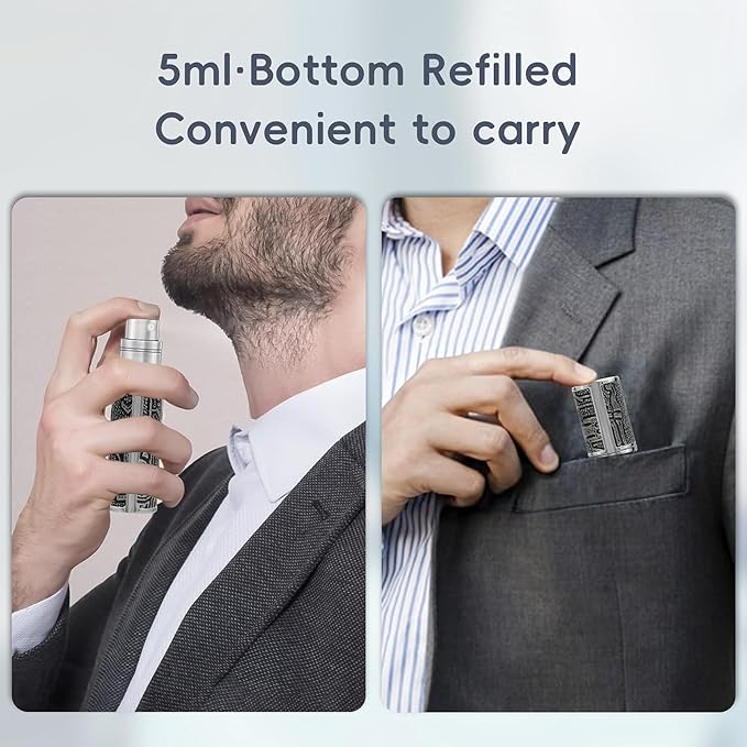 5ml Perfume Spray Bottle, AG00BQ Leather Refillable Dispenser Bottom Fill Fragrance Scent Container, Portable and Leak-proof Suitable for Traveling & Outgoing (Egypt Print Gold)