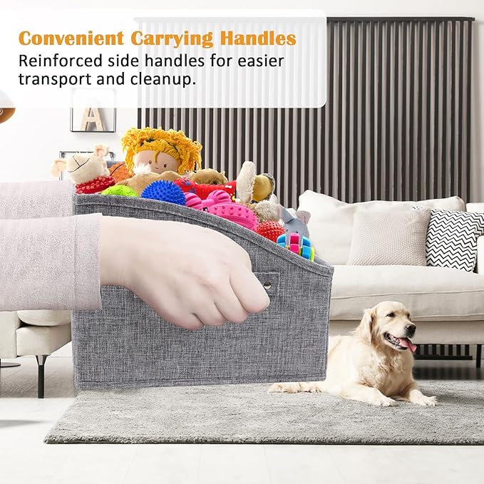 2pack Dog Storage Organizer,Trapezoid Dog Toy Basket,Dog Treat Container with handle,Collapsible Fabric Storage Box for Dog Toys and Dog Treats,Dog Treat Station with removable dividers-Grey