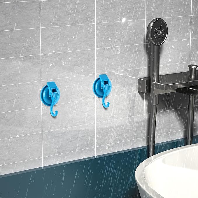 Heavy Duty Vacuum Suction Cup Hooks, Blue Plated Polished Super Suction for Kitchen Bathroom, 2 Pack