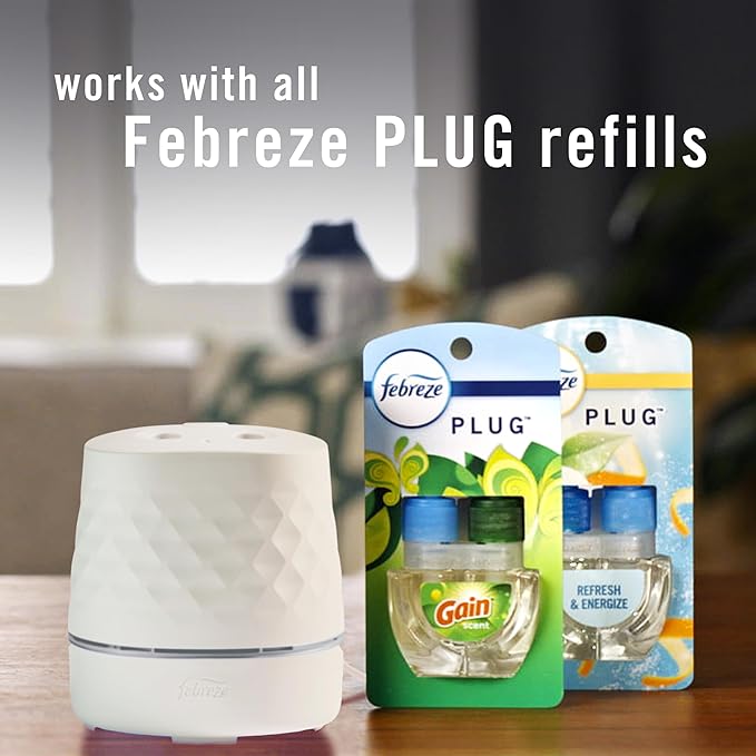 Febreze Plug Scent Booster Starter Kit, Oil Diffuser, Air Freshener Plug in, Continuous Scent Device + 2 Gain Original Refills