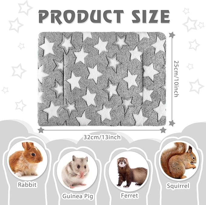 Haull 4 Pcs Waterproof Guinea Pig Bedding Winter Guinea Pig Bed Plush Cage Liners Soft Dog Cat Mat Reversible Winter Cozy Animal Pee Pad Hamster Bed Mat for Bunny(Black White Star,13 x 10 Inch)