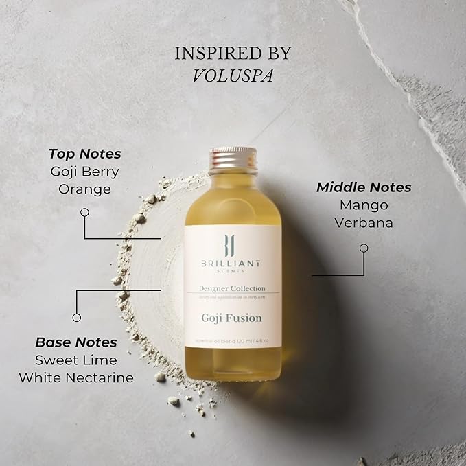 Brilliant Scents Diffuser Oil Refill, Inspired by Voluspa Designer Collection Aroma Scents, Essential Oils Set for Home, Fragrance Oil for Candle Making, Hotel, 50ML, Goji Fusion