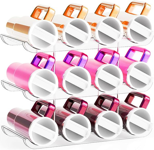 3 Tier Stackable Water Bottle Organizer for 40 oz Stanley Cup,Yeti and Other Tumbler Organizer,Larger Compartment Stanley Cup Holder,Wine Rack and Waterbottle Holder for Kitchen Cabinets,Countertop