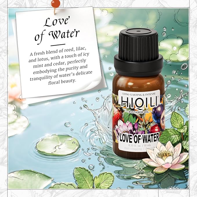 HIQILI Diffuser Oil for Humidifier & Reed Diffusers, Suitable for Home and Other Scenarios, Long Lasting Scent - Love of Water, 0.34 Fl Oz