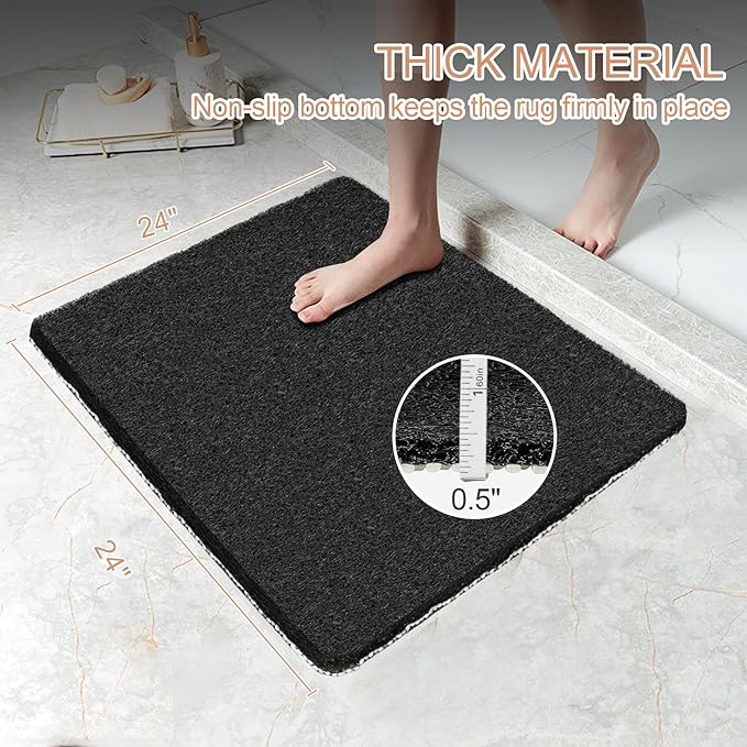 Joyhalo Shower Mats for Showers Anti Slip for Elderly, 24'' x 24'' Non Slip Bath Mat for Inside Shower, Bath Tub Mats for Bathroom Non Slip for Shower, PVC Loofah Bathroom Mats, Black