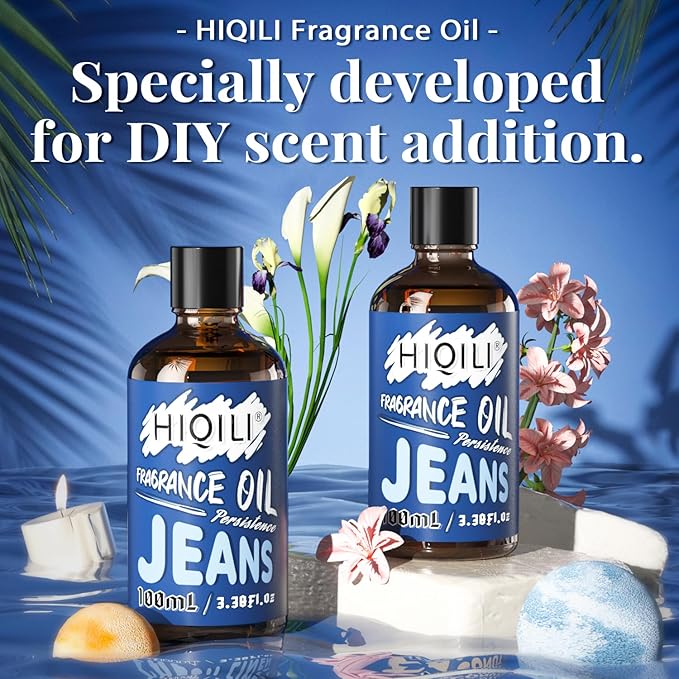 HIQILI Jeans Fragrance Oil for Home Diffuser, Candles & Soap Making, DIY Perfume for Men, Clean & Comforting Scent - 3.38 Fl Oz