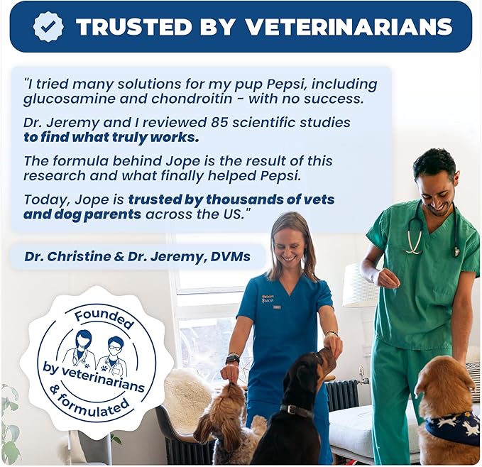 Jope Hip & Joint Supplement for Dogs Large, Medium, Small - Joint Chews w/UC-II® Collagen - Proven Better Than Glucosamine Chondroitin in Canine Health - Veterinarian Formulated, Omega 3 & Curcumin