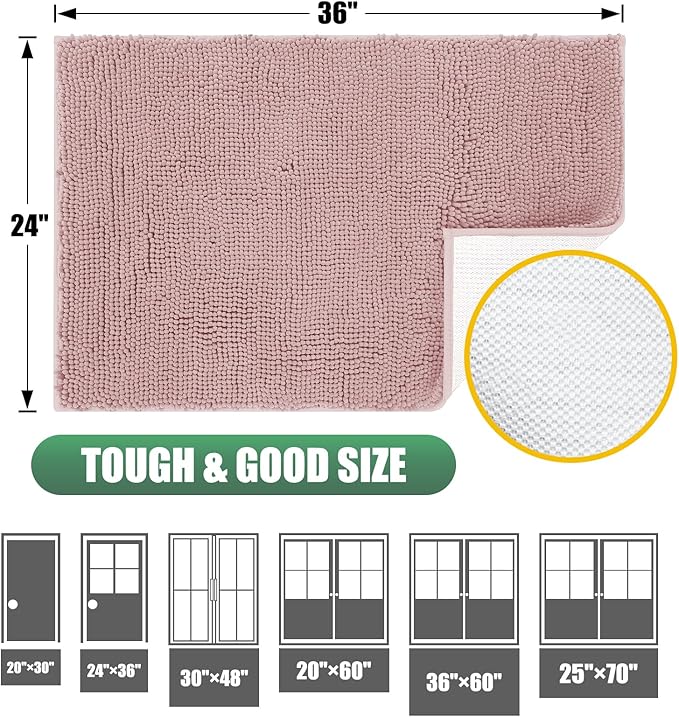 IM HOME Chenille Absorbent Outdoor Doormat 36" x 24", Washable Muddy Door Mats for Dog Non Slip Indoor Doormat Dog Mat for Muddy Paw Front Inside Doormats for Entryway Dusty Pink