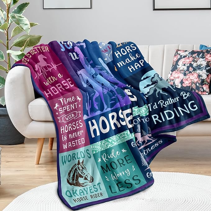 Horse Gifts for Girls Women Blanket 50"x60", Cowgirl Equestrian Gifts Stuff Equipment for Horse Lovers for Birthday/Christmas Throw Blanket