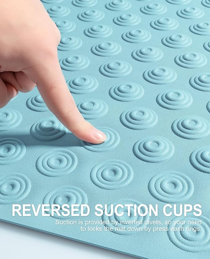 OTHWAY No Suction Cup Bath Mat: 39x16 inch Extra Long Bathmat│Perfect for Refinished or Ordinary Bath Tubs│Made of Nature Rubber│a Blessing for The Elderly and Children (Lake Blue)