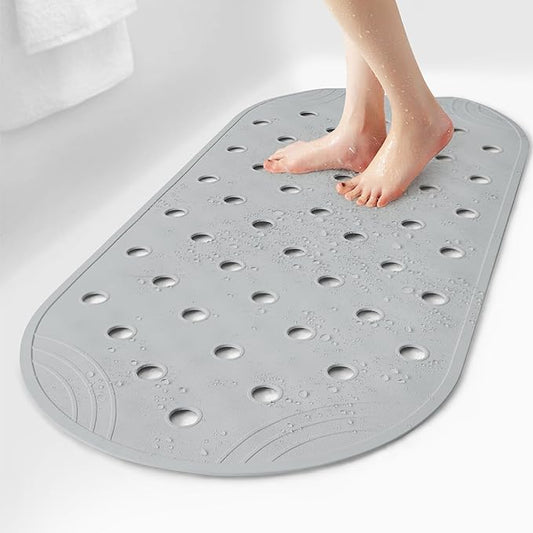 Rubber Bathtub Mat Shower Mat Non-Slip, 31x14 Inch, Bath Tub Floor Mat with Suction Cups and Drainage Holes, Grey