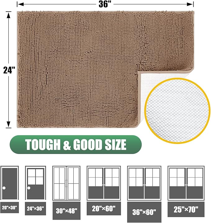 IM HOME Chenille Absorbent Outdoor Doormat 36" x 24", Washable Muddy Door Mats for Dog Non Slip Indoor Doormat Dog Mat for Muddy Paw Front Inside Doormats for Entryway Camel