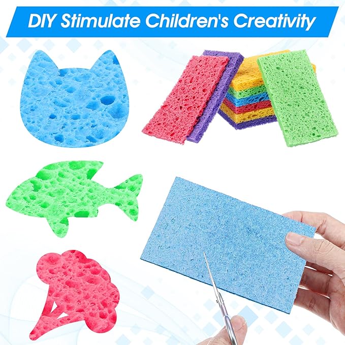 100 Pieces Kitchen Sponge Bulk Natural Sponges for Dishes Compressed Wood Pulp Sponges Cleaning Sponge Without Scratching for Kitchen Bathroom, 3.9 x 2.4 x 0.2 Inch (Multicolor)