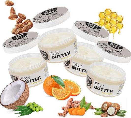 Wagging Tails 6-in-1 Paw Butter for Dogs & Cats, 1.76 fl oz Pack of 4 Turmeric & Honey-Infused Lick-Safe Balm | Relieves Elbow & Paw Discomfort, Repairs Cracks, Moisturizes Pads & Softens Snouts