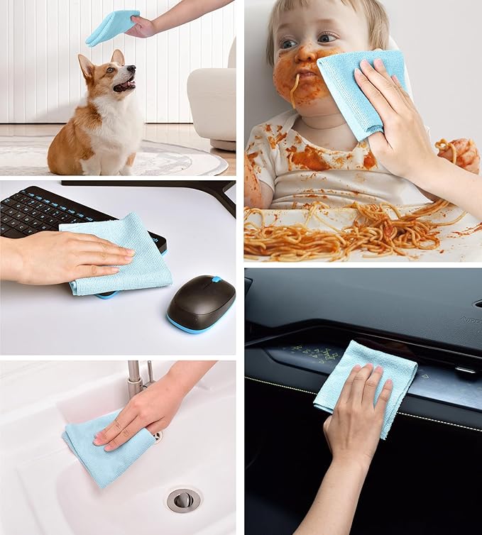 KitchLife Microfiber Cleaning Cloth Roll, 100 Pack - Tear-Away Microfiber Paper Towels, Lint-Free, Reusable, Washable for Kitchen, Car, Dishes, and Sensitive Surfaces (Blue)