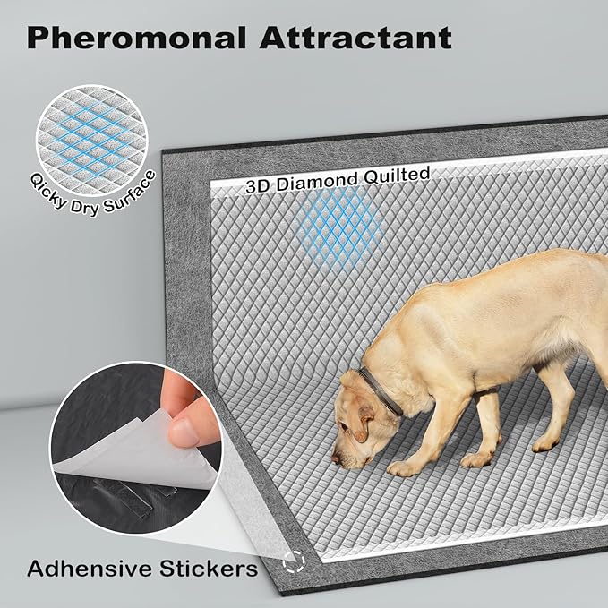 MIZOK Black Charcoal Dog Pee Pads Extra Large 23x24in/28x34in/30x36in/36x36in/28x44in, New & Improved Odor-Control Super Absorption Puppy Potty Training Pads (Giant 28" x44“ 25 Count)