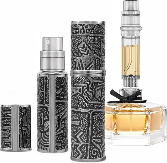 5ml Perfume Spray Bottle, AG00AQ Leather Refillable Dispenser Bottom Fill Fragrance Scent Container, Portable and Leak-proof Suitable for Traveling & Outgoing (Egypt Prink Silver)