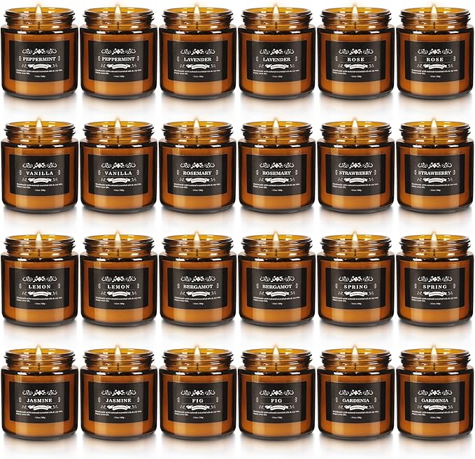 24 Pcs Scented Candles with Added Natural Essential Oils, 3.05oz, Suitable for Various Festivals, Parties, Yoga, and Home Scene