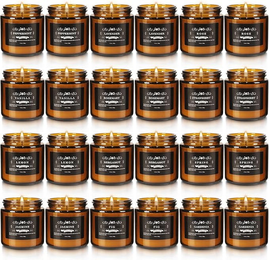 24 Pcs Scented Candles with Added Natural Essential Oils, 3.05oz, Suitable for Various Festivals, Parties, Yoga, and Home Scene