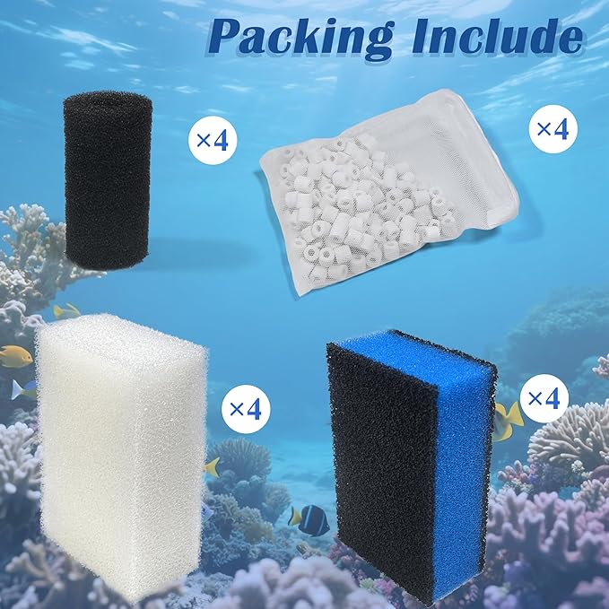 NEWKE 4 Sets of Upgraded Three-Stage Filtration Tank Filter Refills for AquaClear 70 Power Filter, 4 Sets of Maintenance Kit for Fish Tank Filter for 40- to 70-Gallon Aquariums