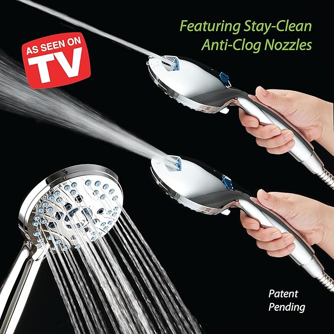 Hotel Spa AquaCare As-Seen-On-TV High Pressure 48-setting Rain & Handheld 3-way Shower Head Combo - Anti-clog Nozzles/Tub, Tile & Pet Power Wash/Extra Long 6 ft. Hose/All Chrome Finish