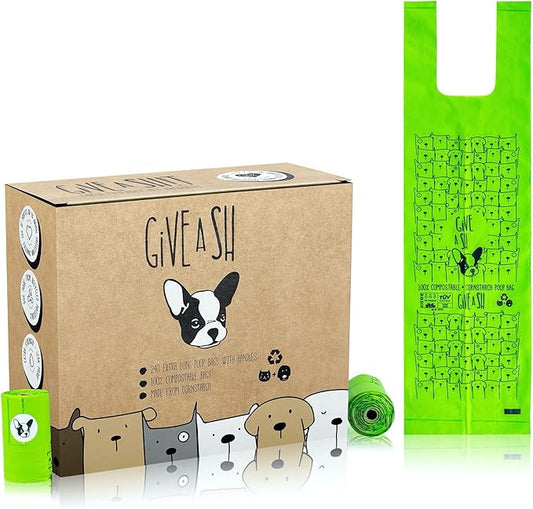 100% Certified Home Compostable Dog Poop Bags with Handles - 10% to Charity - ASTM D6400 & EN 13432 Compliant - 240 x Plant Based Compostable Poop Bags (20 Rolls)