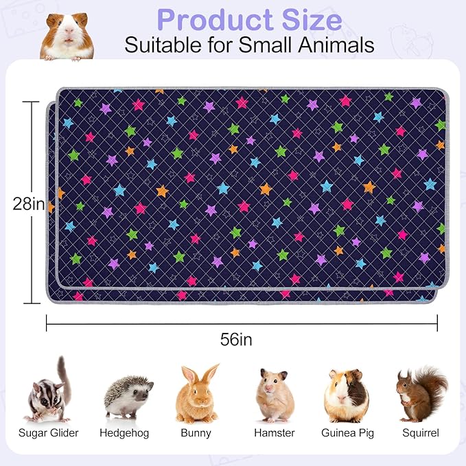 2 Pack Guinea Pig Bedding, Washable Guinea Pig Cage Liner Reusable Guinea Pig Mat Waterproof Guinea Pig Bedding for Cage, Super Absorbant Guinea Pig Pee Pads for Small Animals Hamster Rabbit Squirrel
