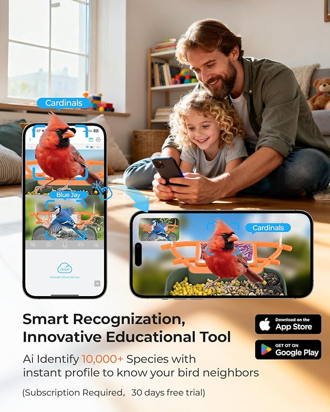 2-in-1 Bird Bath and Bird Feeder with Cameras Solar Powered 2K Dual Cameras Birds Feeder and Bath for Outside Yard Garden, Gift for Dad Mom Kids (Dark Green + Orange)