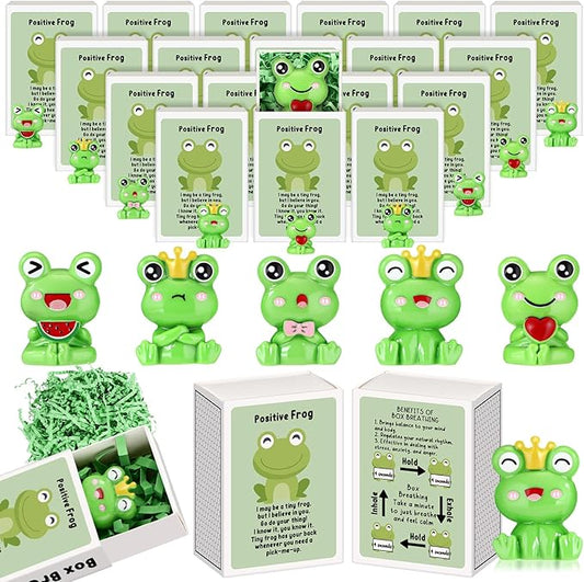 25 Set Employee Appreciation Gifts Bulk Coworkers Thank You Desk Pets Holiday Small Cute Emotional Support Resin Ornaments Card Box for Women Men Adults Office (Frog)