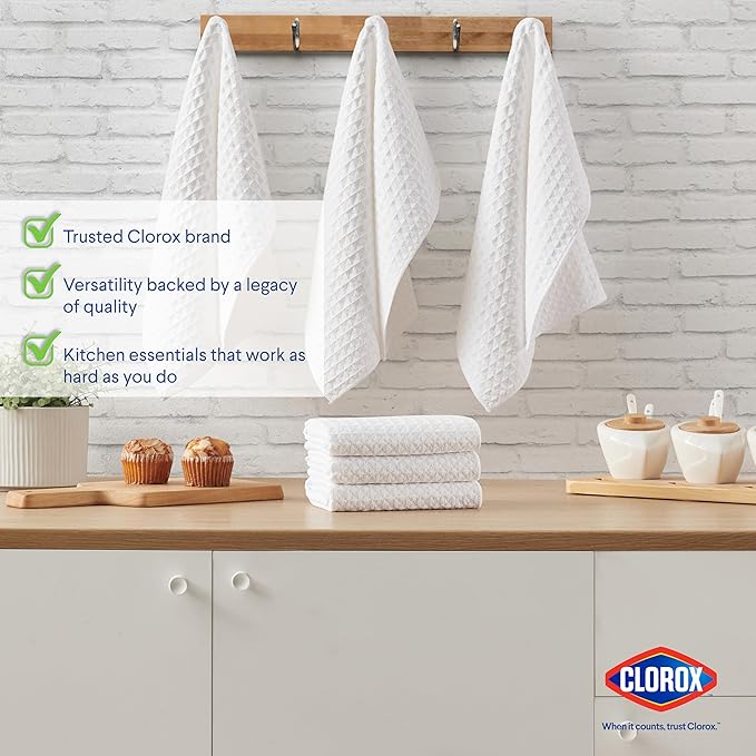CLOROX Waffle Bar Mops - Microfiber Quick Dry Extra Large Dishcloths - Absorbent Multipurpose Cleaning Cloths for Restaurants, Kitchen, Bathroom, Hotel - 16" x 19" - White 6 Pack
