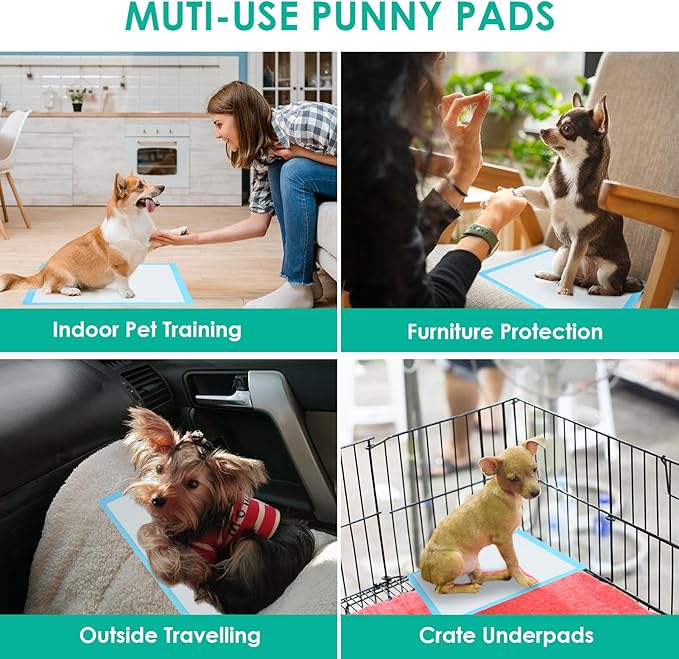 JollyMate Punny Pee Pads 13"x18", 100 Pack Strong Absorption & Leak-Proof Dog Pee Pads, Waterproof and Quick-Dry Pee Pads for Dogs and Cats, Rabbits