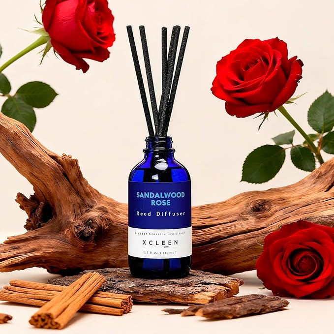 Reed Diffuser Set, Sandalwood Rose Scented Oil Diffuser with Sticks, Home Fragrance Reed Diffusers for Bathroom Shelf Decor & Air Fresheners