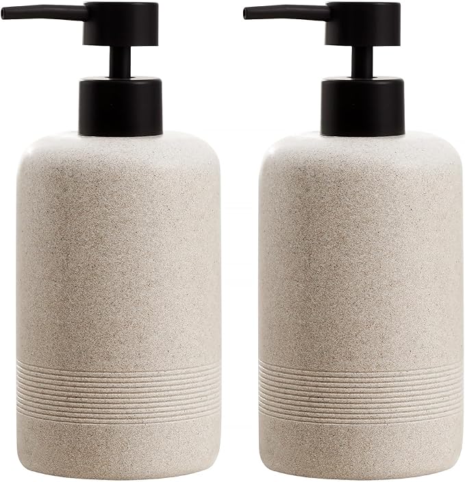 Soap Dispensers 400ML 13OZ, 2 PCS Hand Dish Lotion Shampoo Lotion Soap Dispenser Jar, Resin Premium Thick Soap Pump Bottles for Kitchen Bathroom Countertop (Beige)