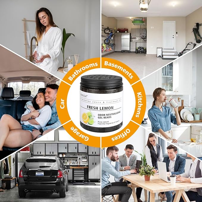 6 Pack Odor Eliminator Gel Beads, 6 kinds of fragrance Clear Air Freshener Made with Essential Oils - Eliminates Odors in Bathrooms, Cars, Boats, RVs & Pet Areas