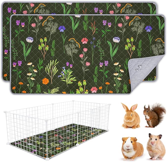 2 Pack Guinea Pig Bedding, Washable Guinea Pig Cage Liner Reusable Guinea Pig Mat Waterproof Guinea Pig Bedding for Cage, Super Absorbant Guinea Pig Pee Pads for Small Animals Hamster Rabbit Squirrel