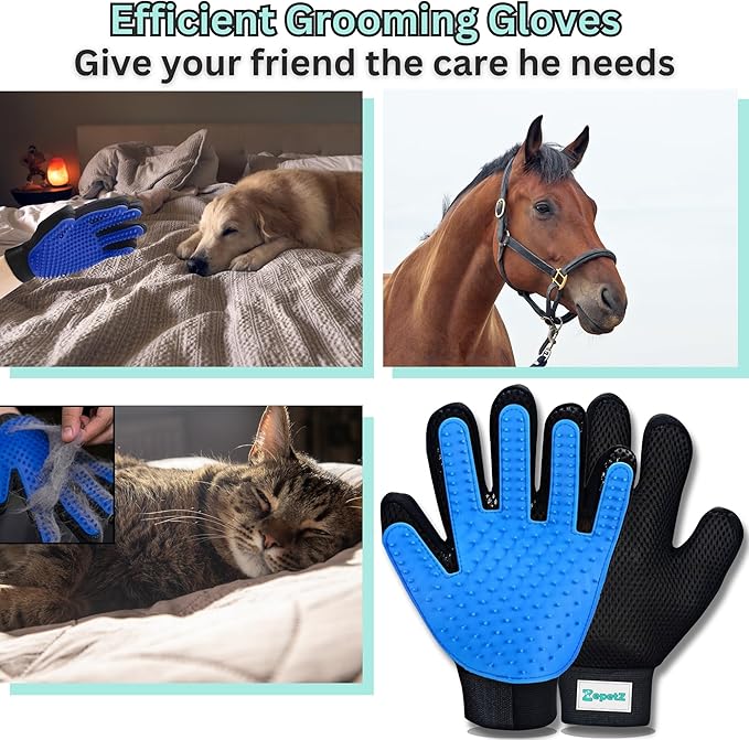 (Right Hand) Pet Hair Remover Glove – Blue, Reusable Grooming Glove for Dogs, Cats & Horses, Gentle Deshedding, Bathing & Massaging, Anti-Shedding Tool for Pet Hair Removal (Right Hand only)