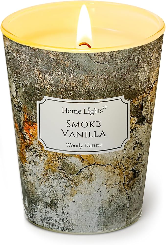HomeLights Large jar Candle | 1-Wick Long-Lasting Scented Candles, 6.7oz Natural Soy Wax Candle for Home Scented, Industrial Chic Gifts for Women & Men, Smoke Vanilla