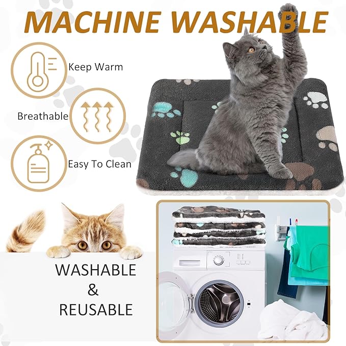 4 Pack Ultra Soft Dog Cat Bed Mat with Cute Prints Reversible Fleece Dog Crate Kennel Pad Cozy Washable Thickened Hamster Guinea Pig Pet Bed Mat for Small Animals(21 x 14 Inches,Black)