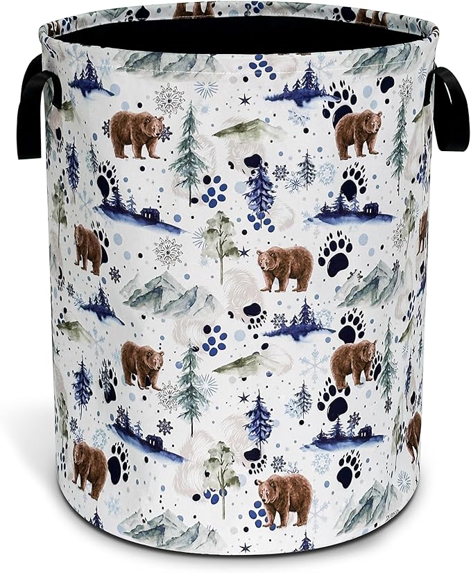 Bear Laundry Basket Oxford Cloth Bear Paw Forest Animal Laundry Hamper With Handle Foldable Portable Clothes Storage Basket 18.9 X 16.5 Inch Storage Bag For Laundry Room/Bathroom/Bedroom/Dormitories