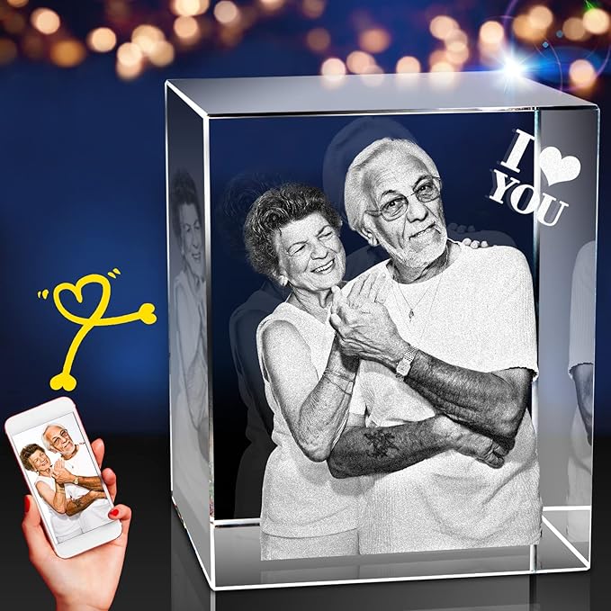 3D Crystal Photo, Custom Picture Gifts with Your Own Photo for Christmas, Fathers Day, Birthday, Wedding, Anniversary, Memorial.Personalized Gifts for Him, Her, Dad and Mom.