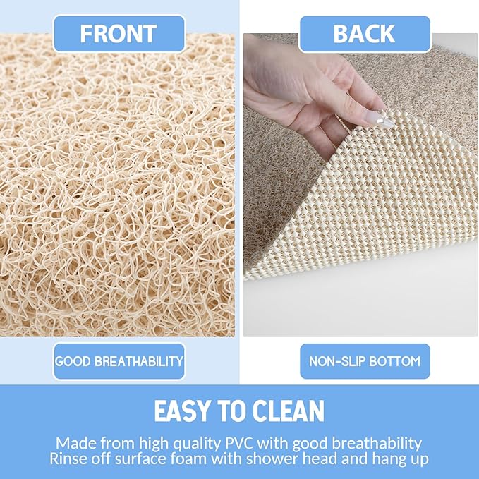 Non Slip Bathtub Mat - Anti Slip Shower Mat, Quick Drying, Foot Scrubber, Anti Slip for Tub, Floor, Bathroom, Home, Kitchen, Hotel (Beige 32'x17')