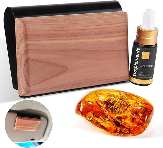 Gift Boxed Car Air Freshener – Long-Lasting Fragrance for 90+ Days – Wooden Car Diffuser – 8 Scents Available – Includes 1 Bottle of 5ML Essential Oil Refill – 0.17 FL OZ (Amber)