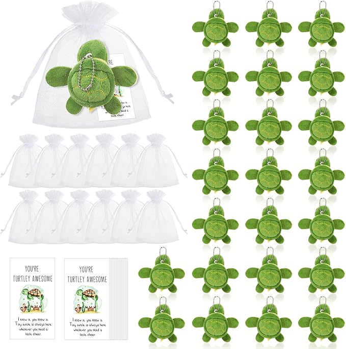 Honoson 24 Set Stuffed Turtle Employee Appreciation Christmas Inspirational Gifts Thank You Mini Plush Sea Turtle Animal Pun Thank You Note Cards for Coworkers Students Teacher Nurse Pocket Favors