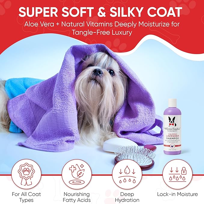 Warren London Calming Lavender Dog Shampoo Gallon | Natural Aloe Vera, Essential Oils & Vitamins | Soothes Itchy Skin, Deodorizes, Made in USA | Lavender Scent, Soap & Paraben Free