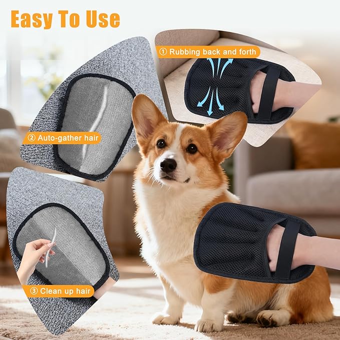 Pet Hair Removal Glove, Newly Upgraded Electrostatic Pet Hair Remover Glove with Comb & Pet Hair Keychain, Magic Glove for Pet Hair for Clothing, Couch, Carpet, Car Seat (2 Pack)