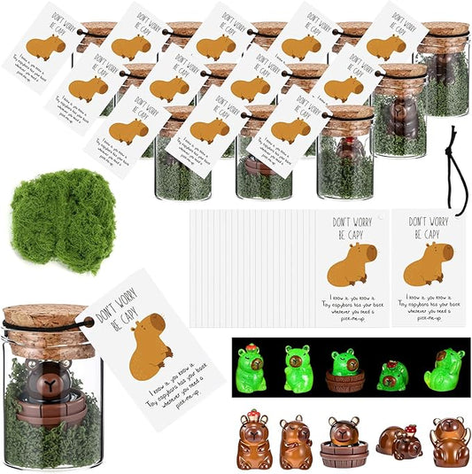 20 Sets Employee Appreciation Gifts Bulk Inspirational Mini Luminous Capybara Cards with Glass Bottle Medical Assistant Gifts for Christmas Team Staff Coworker Teacher Students Party Favors