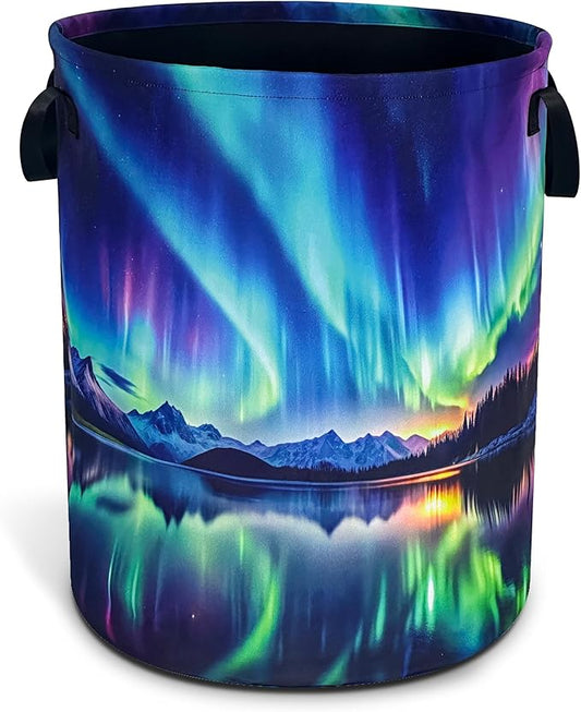 Aurora Laundry Basket Oxford Cloth Northern Lights Laundry Hamper With Handle Foldable Portable Clothes Storage Basket 18.9 X 16.5 In Storage Bag For Laundry Room/Bathroom/Bedroom/Dormitories