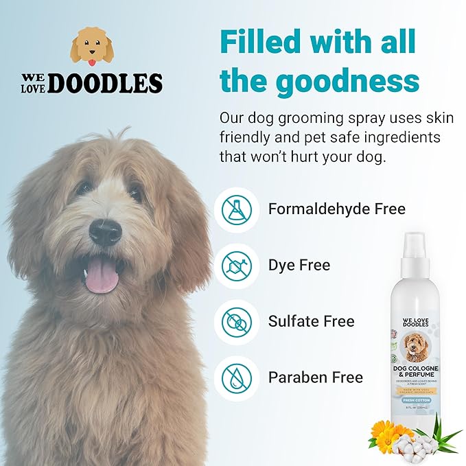 We Love Doodles Flea Comb for Dogs and Dog Cologne & Perfume | Dog Face Comb | Fine Tooth Tear Stain Remover Metal Comb | Odor Eliminator Spray Puppies | Long Lasting After Bath | MADE in USA